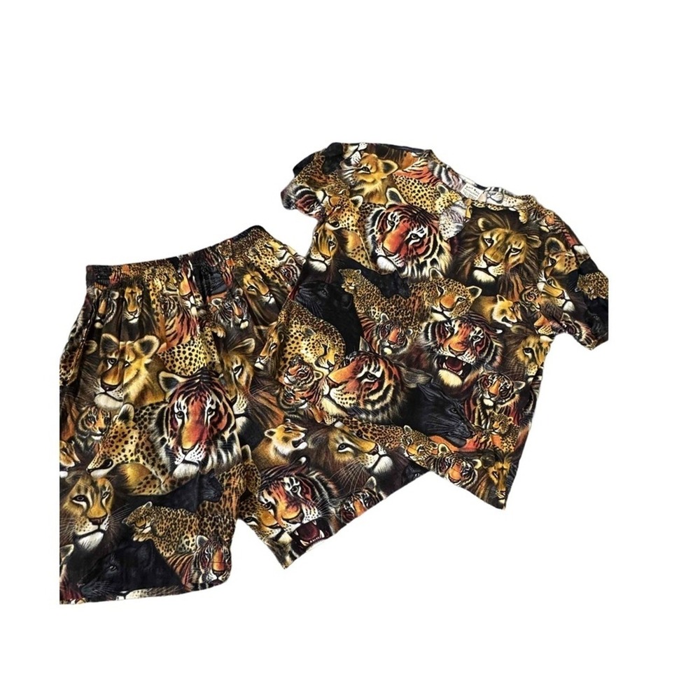 Kosi Bali Romper Set Womens Large Animal Print Lion Safari Keyhole Elastic Waist